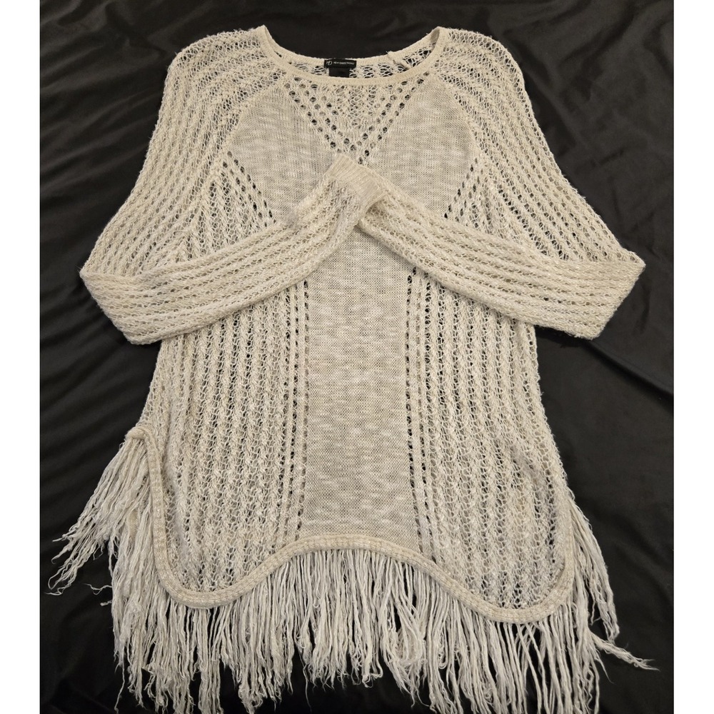 VTG New Directions Women's Loose Knit Fringe Bottom Pullover Sweater BOHO Size M